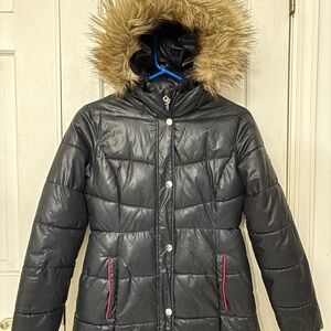 Michael Kors Black Puffer Jacket with Faux Fur Trim